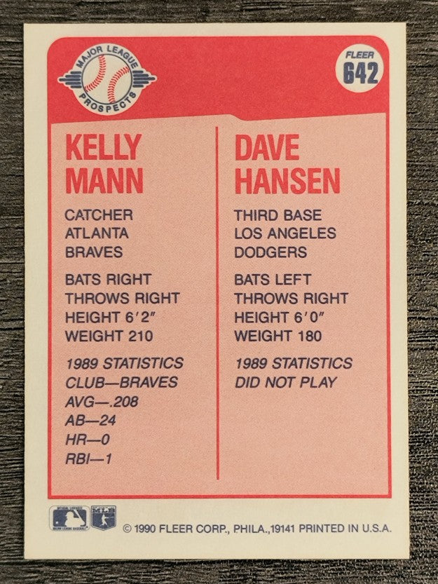 1990 Fleer #642 Kelly Mann RC/Dave Hansen RC