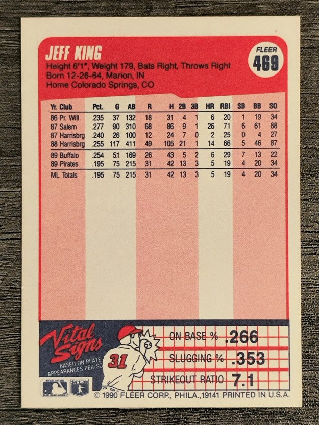 1990 Fleer #469 Jeff King