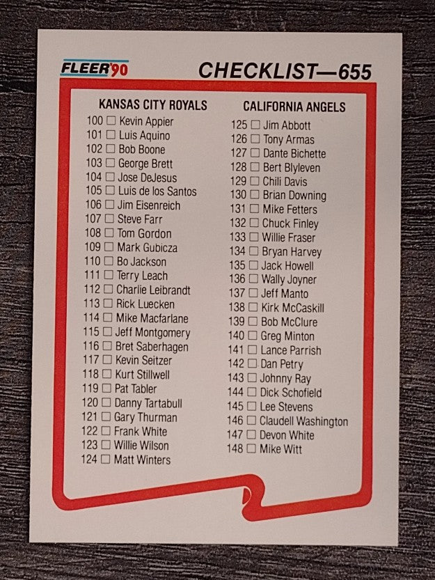 1990 Fleer #655 CL: Royals/Angels/Padres/Orioles