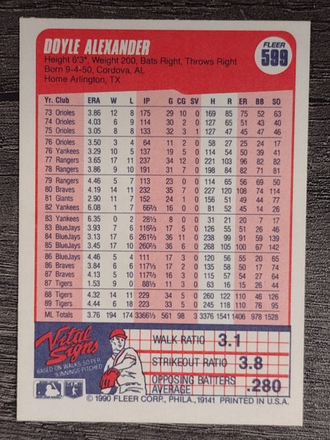 1990 Fleer #599 Doyle Alexander