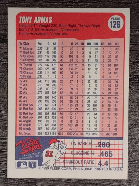 1990 Fleer #126 Tony Armas