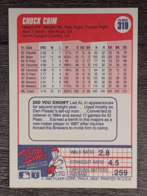 1990 Fleer #319 Chuck Crim