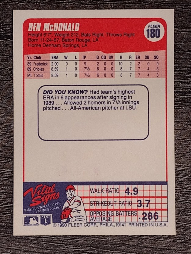 1990 Fleer #180 Ben McDonald RC