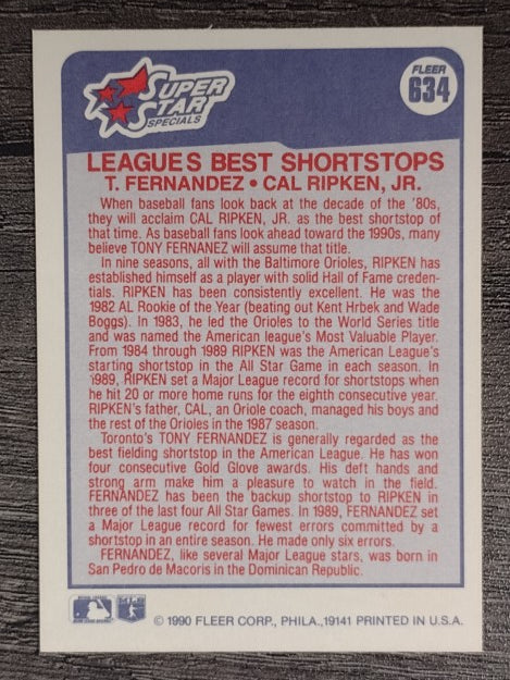 1990 Fleer #634 Tony Fernandez/Cal Ripken