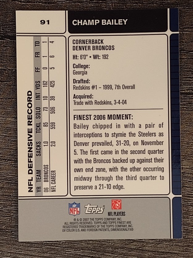 2007 Finest #91 Champ Bailey