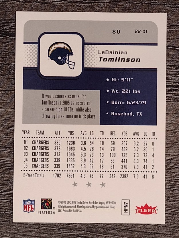 2006 Fleer #80 LaDainian Tomlinson