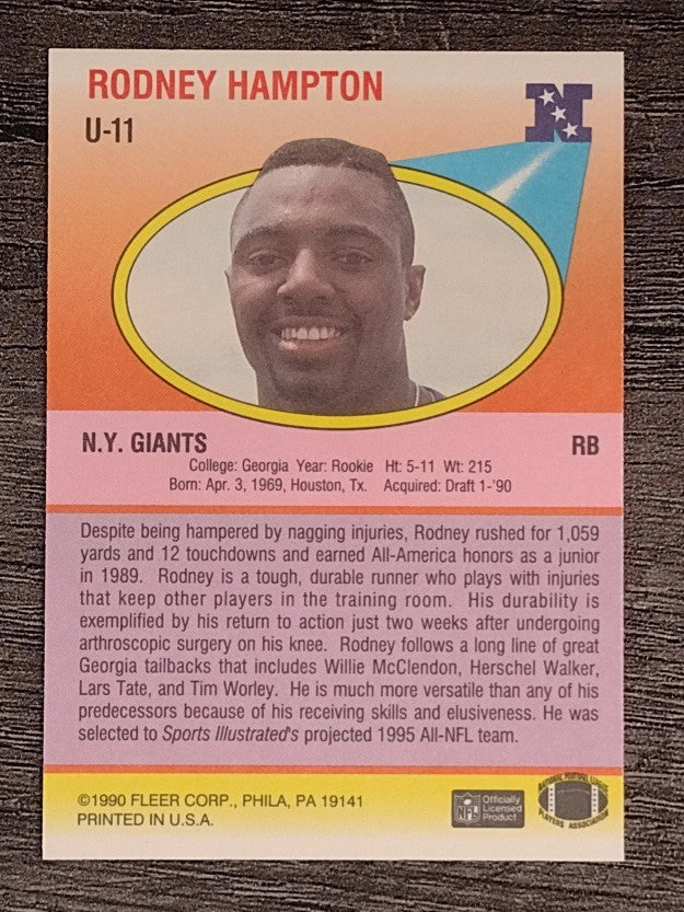 1990 Fleer Update #U11 Rodney Hampton RC