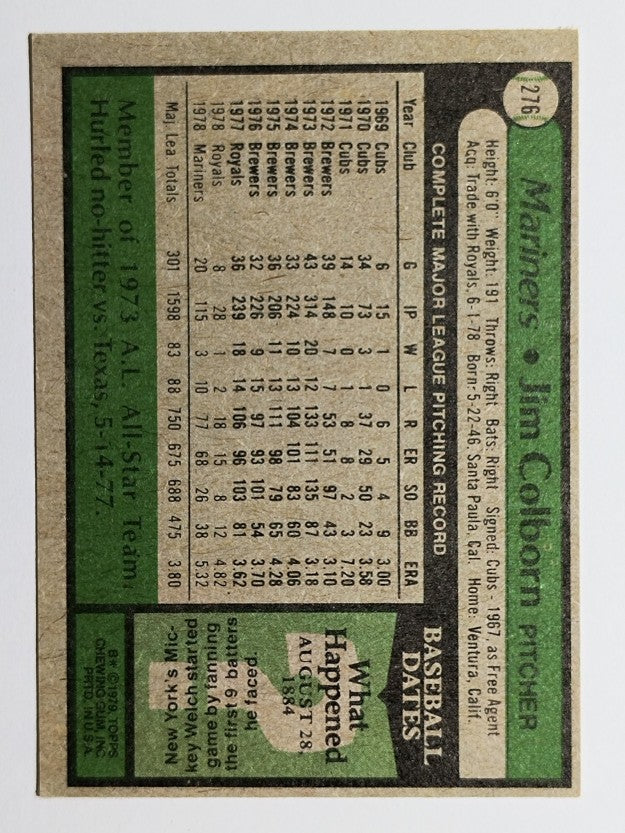 1979 Topps #276 Jim Colborn (VGEX)