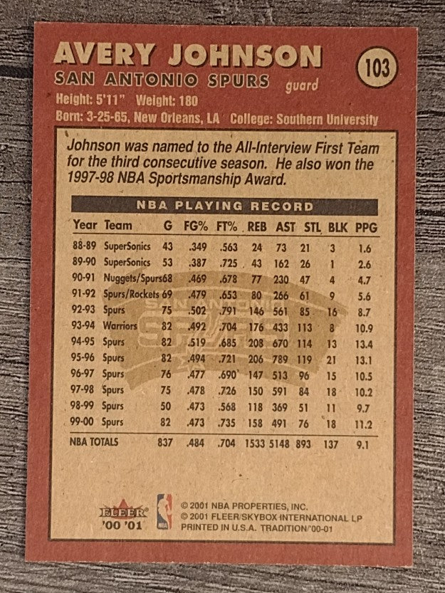 2000-01 Fleer #103 Avery Johnson