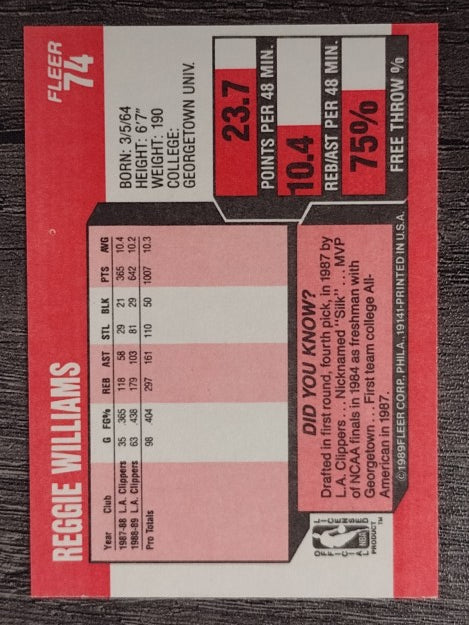 1989-90 Fleer #74 Reggie Williams RC