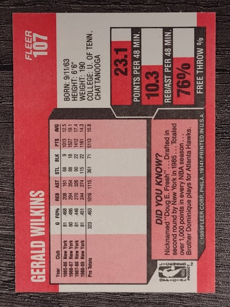 1989-90 Fleer #107B Gerald Wilkins/U. of Tenn.