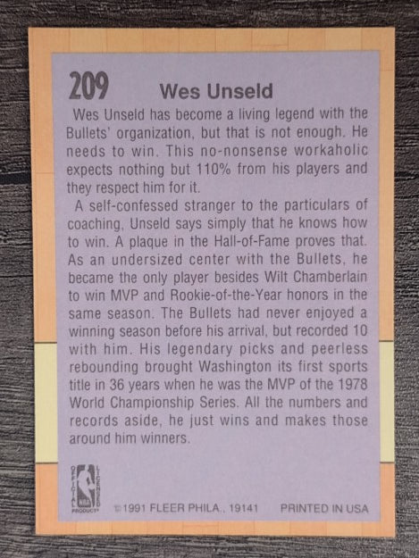 1991-92 Fleer #209 Wes Unseld CO