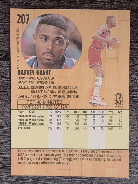 1991-92 Fleer #207 Harvey Grant