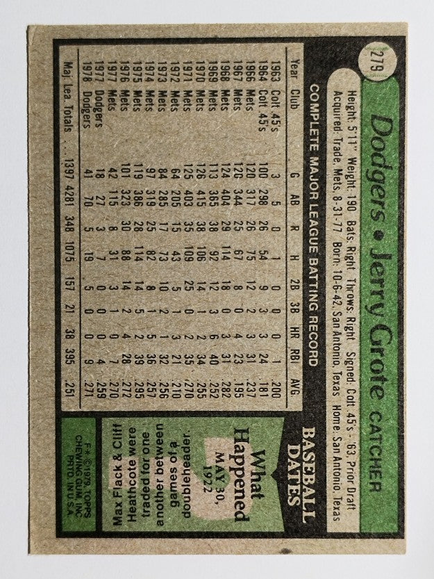 1979 Topps #279 Jerry Grote DP (VGEX)