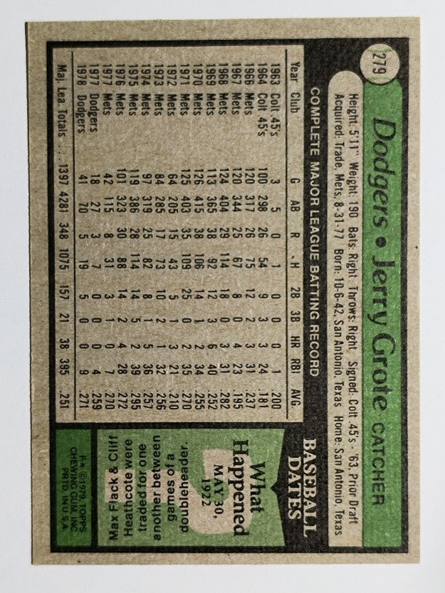 1979 Topps #279 Jerry Grote DP (NM)