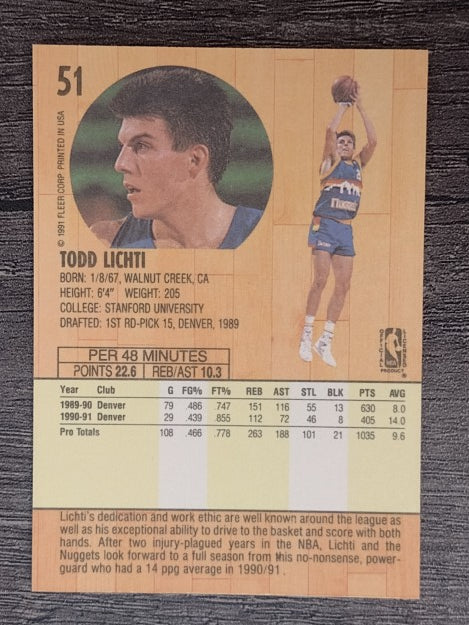 1991-92 Fleer #51 Todd Lichti