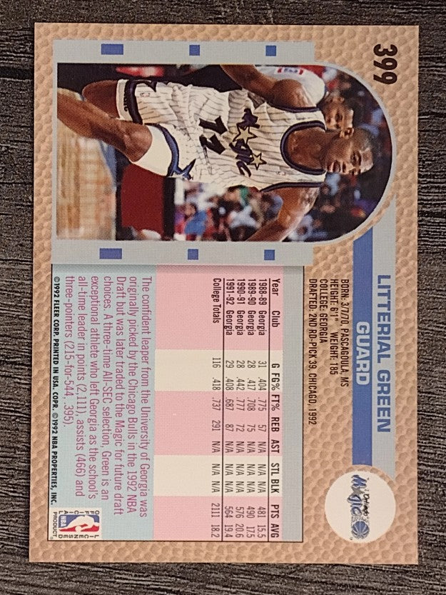 1992-93 Fleer #399 Litterial Green RC