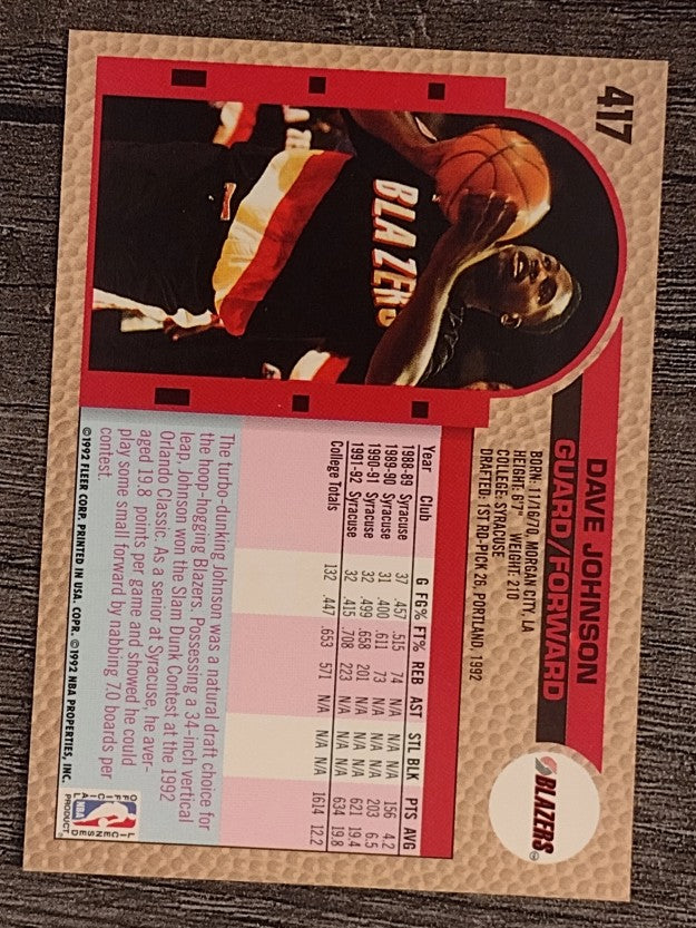 1992-93 Fleer #417 Dave Johnson RC