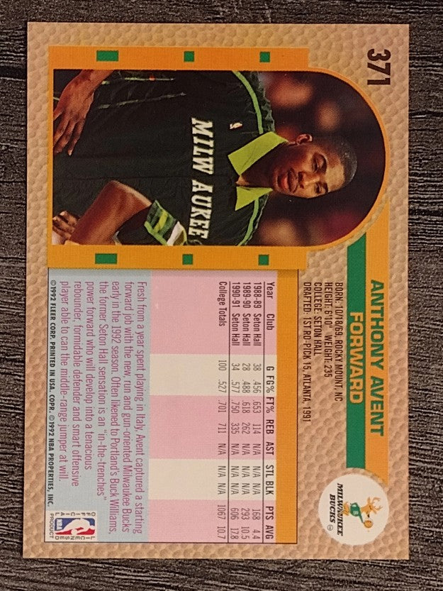 1992-93 Fleer #371 Anthony Avent RC