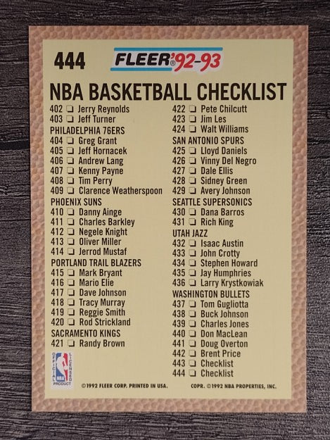 1992-93 Fleer #444 Checklist 2