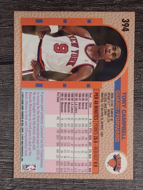 1992-93 Fleer #394 Tony Campbell