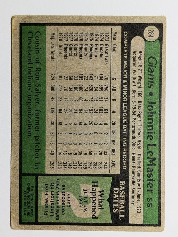 1979 Topps #284 Johnnie LeMaster (VG)