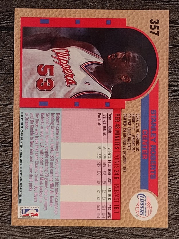 1992-93 Fleer #357 Stanley Roberts