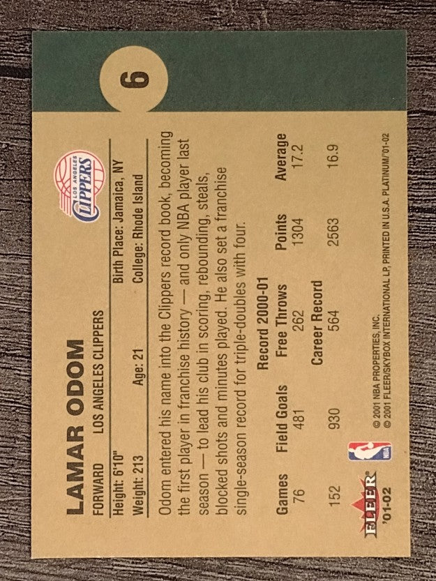 2001-02 Fleer Platinum #6 Lamar Odom