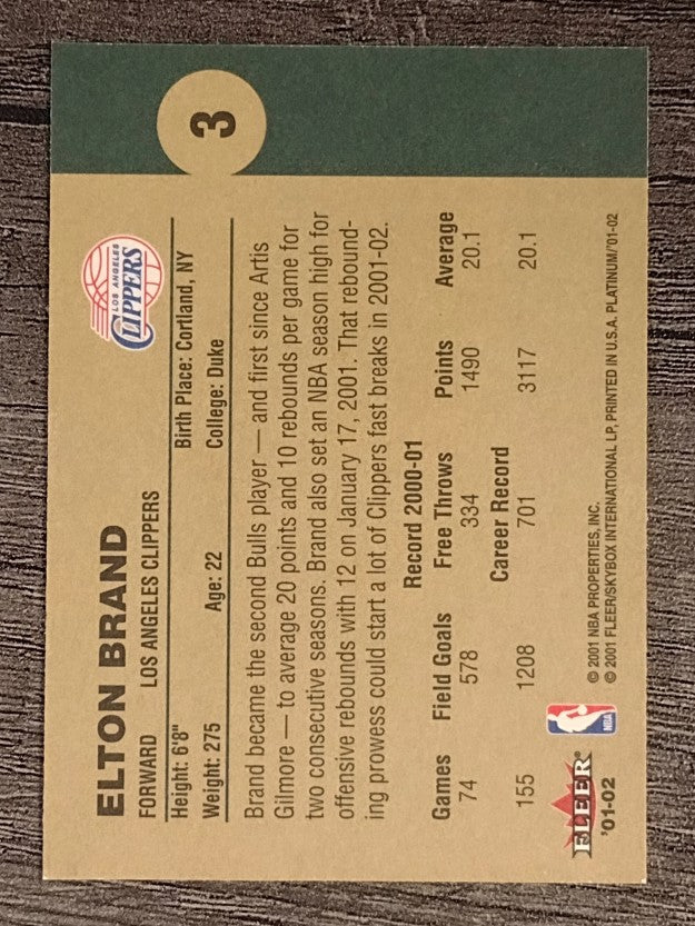 2001-02 Fleer Platinum #3 Elton Brand