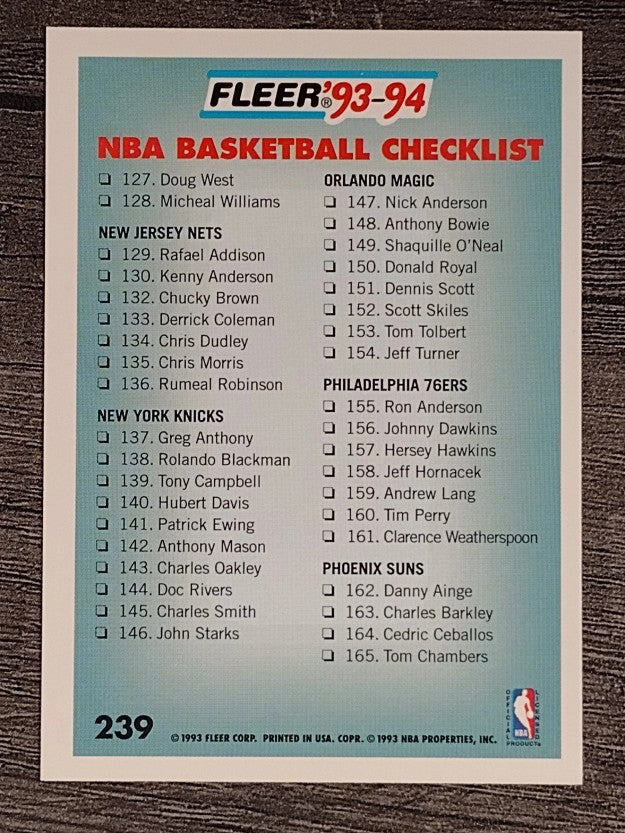 1993-94 Fleer #239 Checklist 86-165