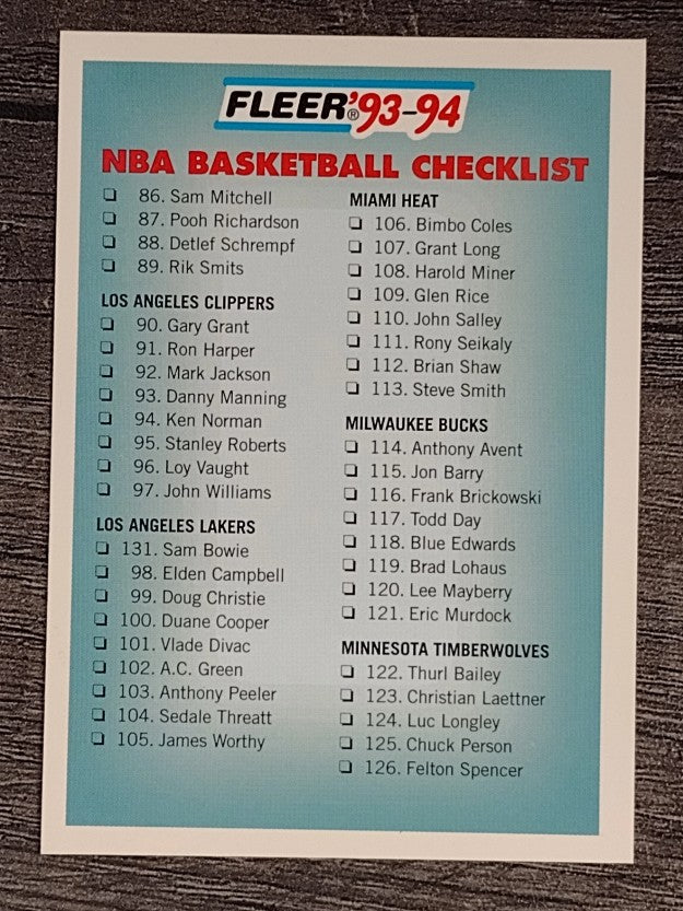 1993-94 Fleer #239 Checklist 86-165