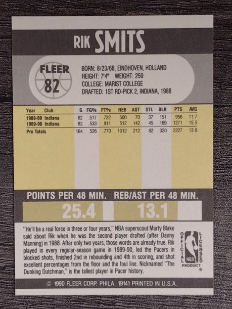 1990-91 Fleer #82 Rik Smits