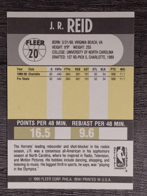 1990-91 Fleer #20 J.R. Reid RC