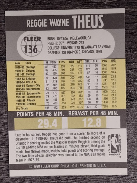 1990-91 Fleer #136 Reggie Theus