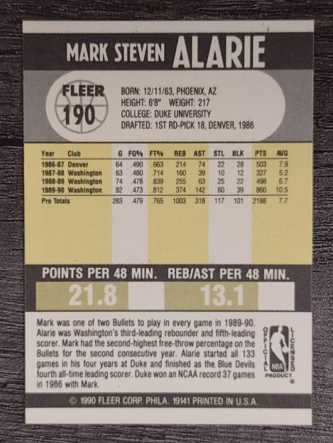 1990-91 Fleer #190 Mark Alarie