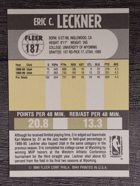 1990-91 Fleer #187 Eric Leckner