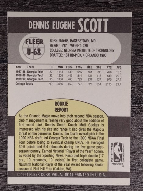 1990-91 Fleer Update #U68 Dennis Scott RC