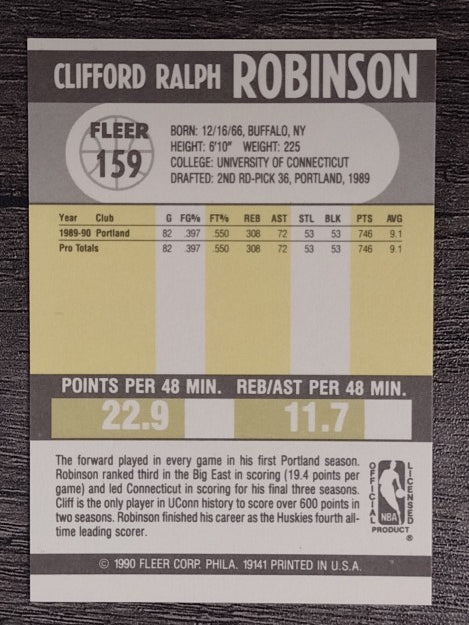 1990-91 Fleer #159 Clifford Robinson RC