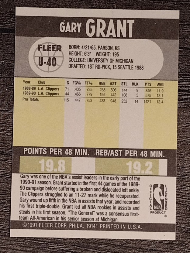 1990-91 Fleer Update #U40 Gary Grant