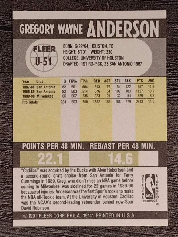 1990-91 Fleer Update #U51 Greg Anderson