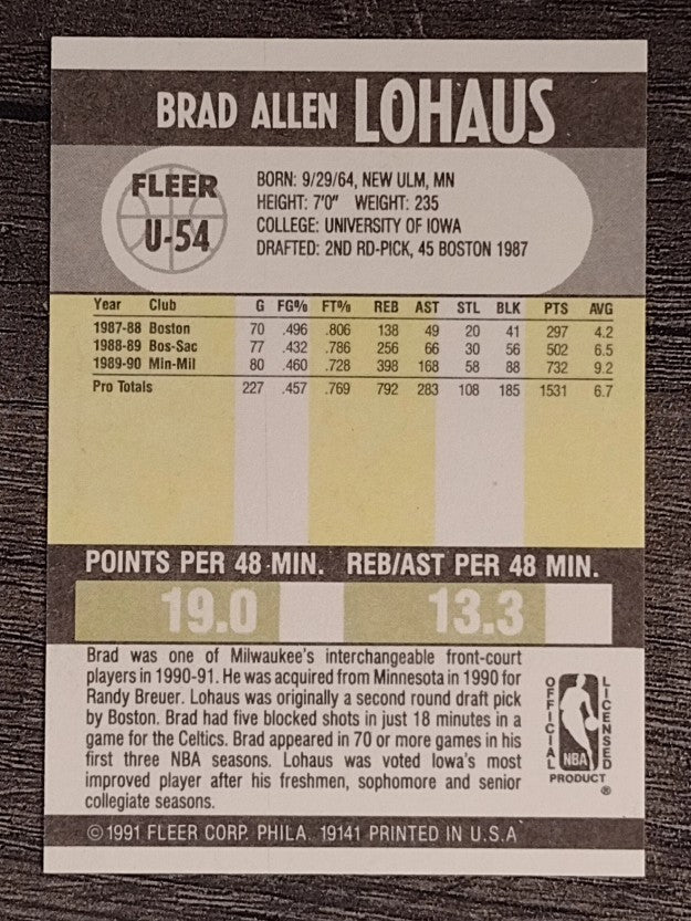 1990-91 Fleer Update #U54 Brad Lohaus