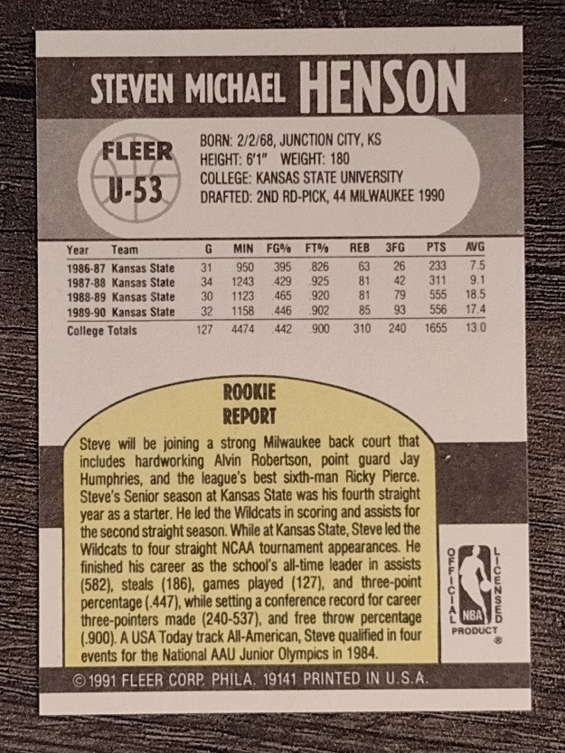 1990-91 Fleer Update #U53 Steve Henson RC