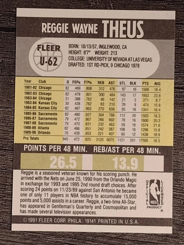 1990-91 Fleer Update #U62 Reggie Theus