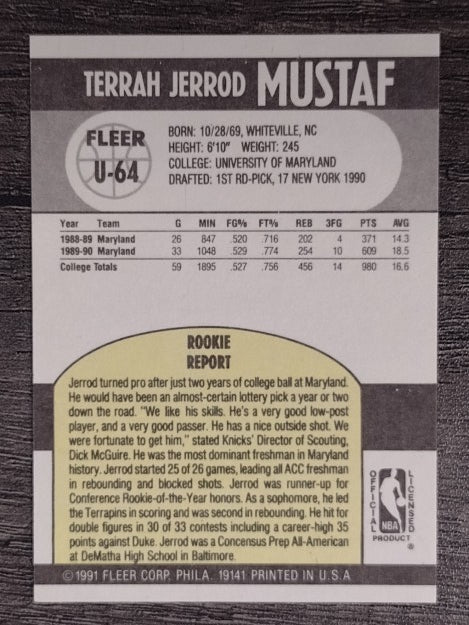1990-91 Fleer Update #U64 Jerrod Mustaf RC