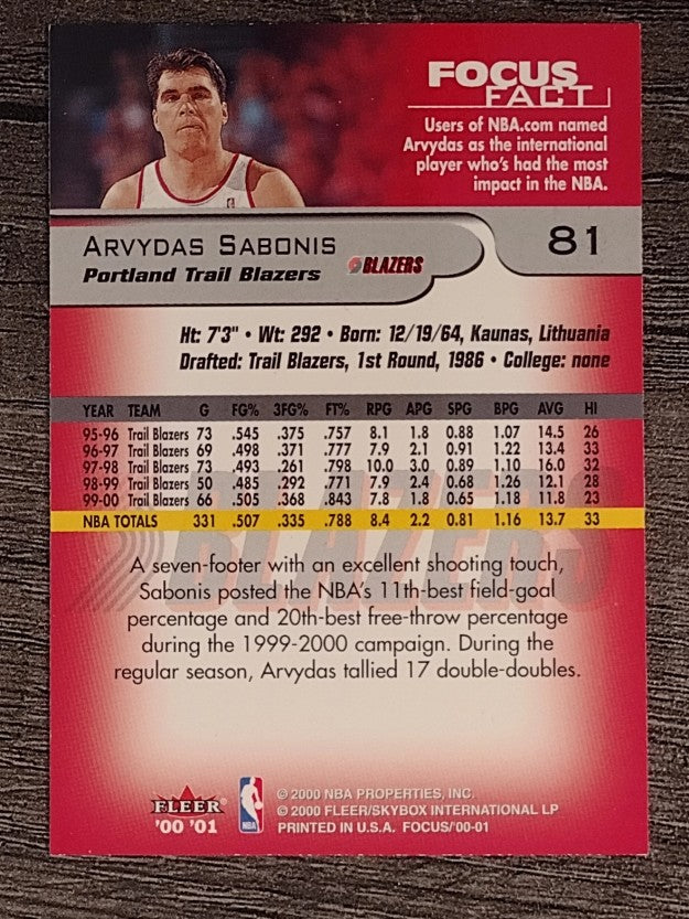 2000-01 Fleer Focus #81 Arvydas Sabonis