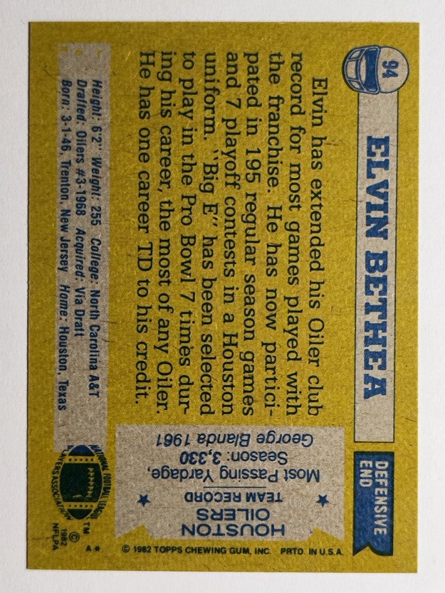 1982 Topps #94 Elvin Bethea