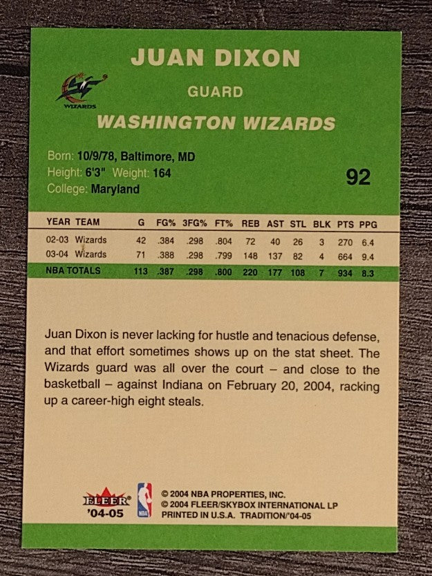 2004-05 Fleer Tradition Green #92 Juan Dixon