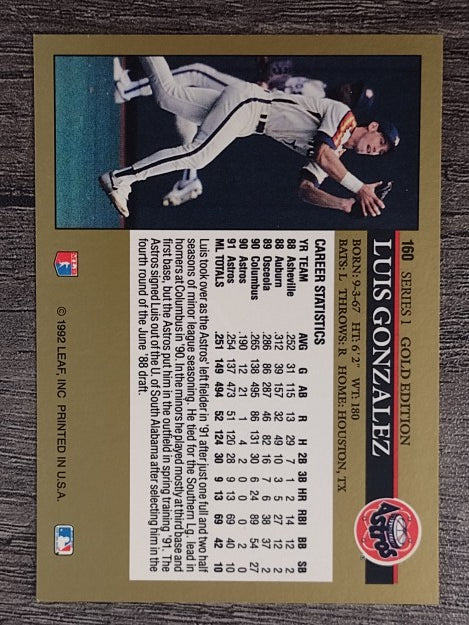 1992 Leaf Black Gold #160 Luis Gonzalez