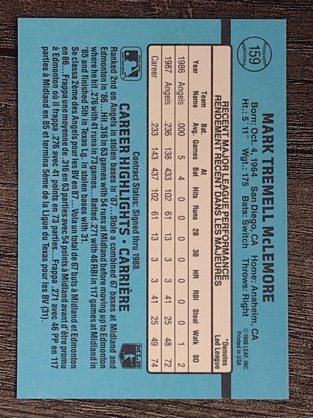1988 Leaf/Donruss #159 Mark McLemore