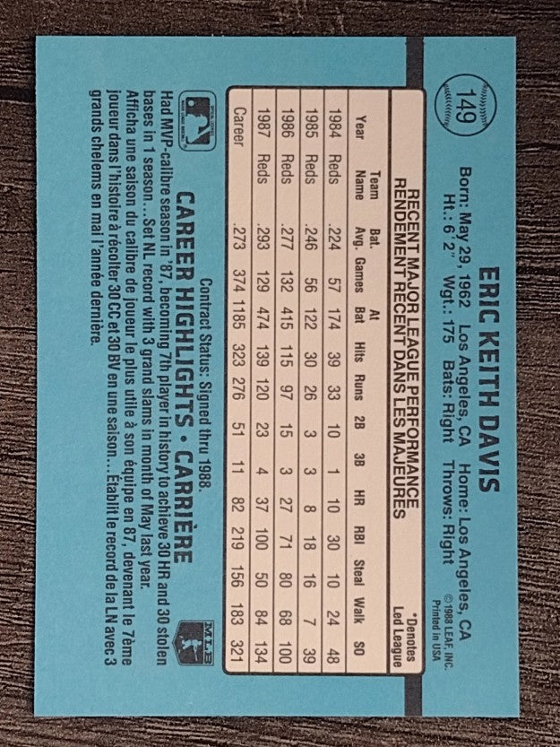 1988 Leaf/Donruss #149 Eric Davis